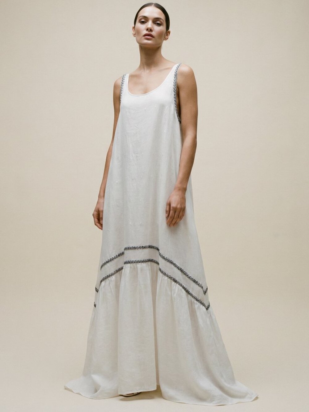 Chic White Maxi Dress with Blue Accents